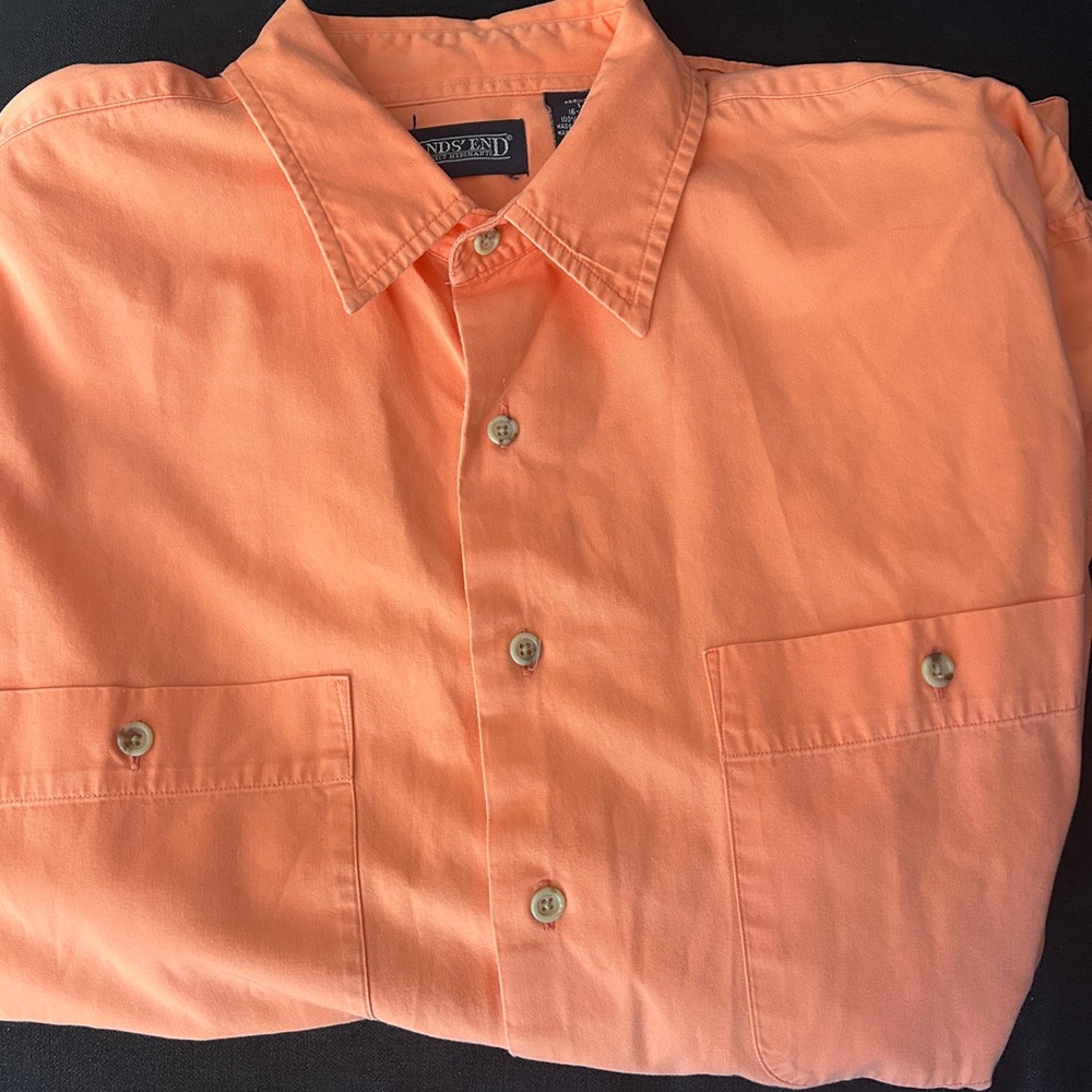 Lands’ End Men's Large Peach Button-Up Long Sleeve Shirt